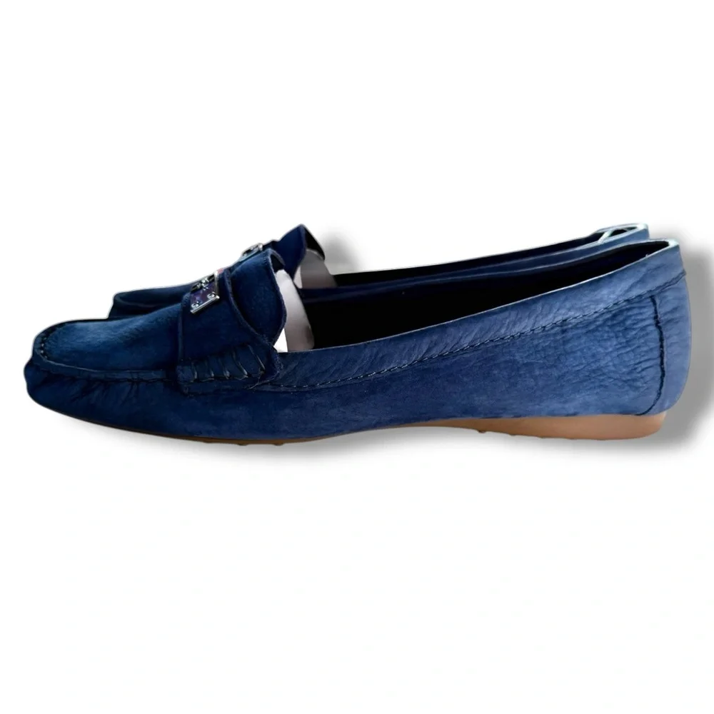 Coach Fredrica Nubuck Leather Driving Loafers Shoes Size 8 Navy Blue